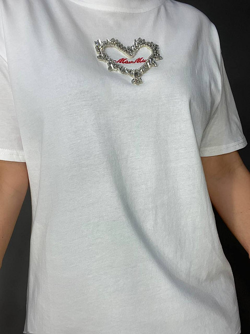 Футболка жіноча Anni 046 оверсайз базова однотонна з вишивкою серце в камінцях one size, білий, one size Київ - фото 13