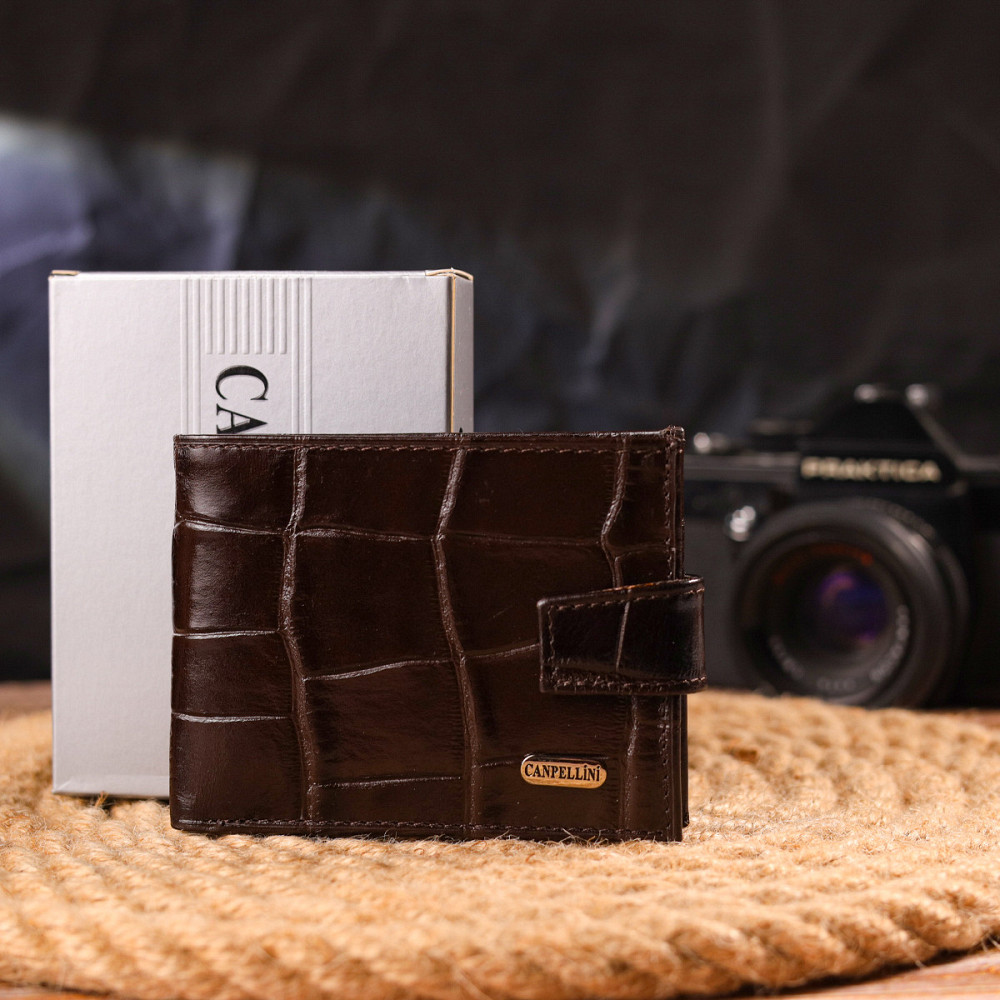 Чоловічий компактний гаманець із натуральної фактурної шкіри CANPELLINI 21509 Коричневий Київ - фото 10