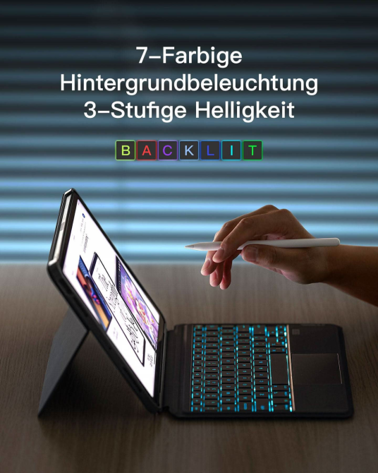 Чохол-клавіатура Inateck KB04111-11 для iPad Pro 11″ M4/M5, Bluetooth, магнітний, знімний, тачпад, підсвітка, сірий Київ - фото 7