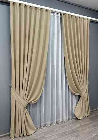 Комплект штор VR-Textil Микровелюр SPARTA 150х270 2шт и Тюль 500х270 1192ш-1153т Бежевый с белым 71-121/4 Киев