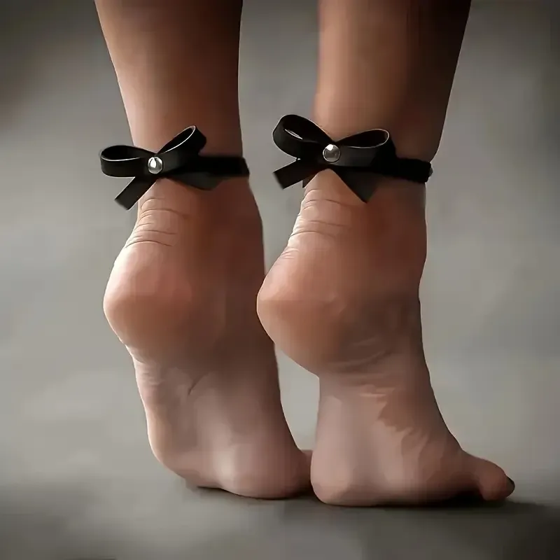 Браслеты на лодыжку с бантиками – черные парные аксессуары PU кожа Киев - изображение 1