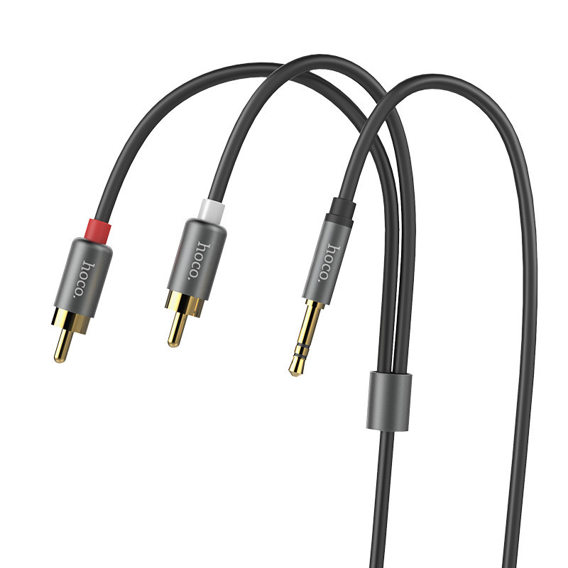 Аудіокабель HOCO UPA10 3.5mm male to double lotus RCA, TPE, 1.5m, Metal Gray Одеса - фото 5