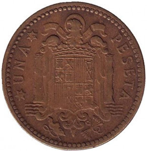 Монета 1 песета. 1947,53 рік, Іспанія.(Г) Полтава - фото 1