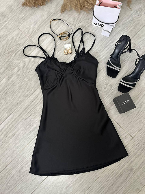 Жіноча стильна романтична сукня-комбінація дабл армані+мереживо Чорний, 46/48 Одеса - фото 5