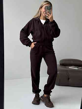 Женский повседневный теплый костюм на молнии с поларом флиса Шоколад, 46/48 Одесса