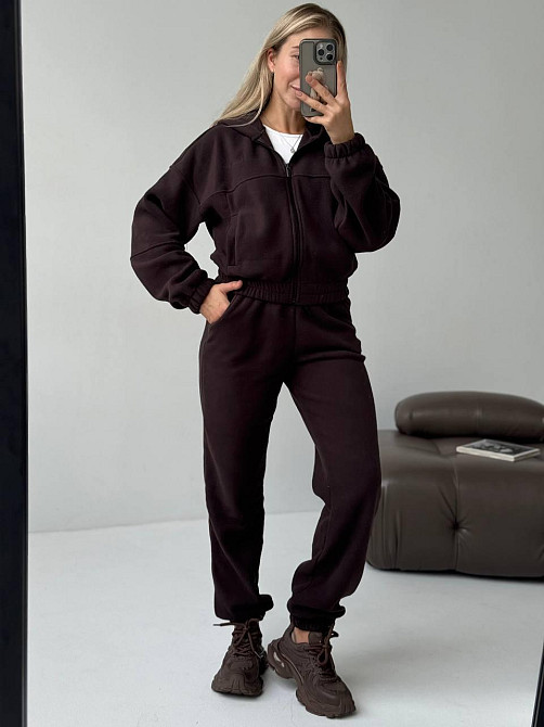 Жіночий повсякденний теплий костюм на блискавці з поломром флісу Шоколад, 46/48 Одеса - фото 5