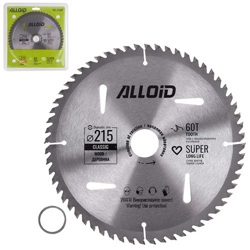 Диск пиляльний по дереву з твердосплавними напайками 215х30/25,4мм, 60 зубів Alloid Одеса - фото 1