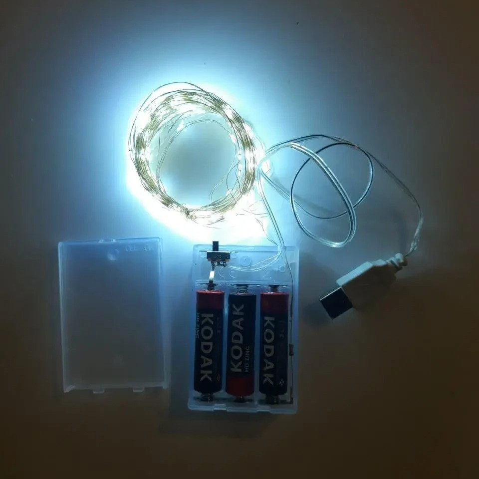 Новогодняя светодиодная лед гирлянда НА БАТАРЕЙКАХ 100 LED 10 м белый Киев - изображение 1