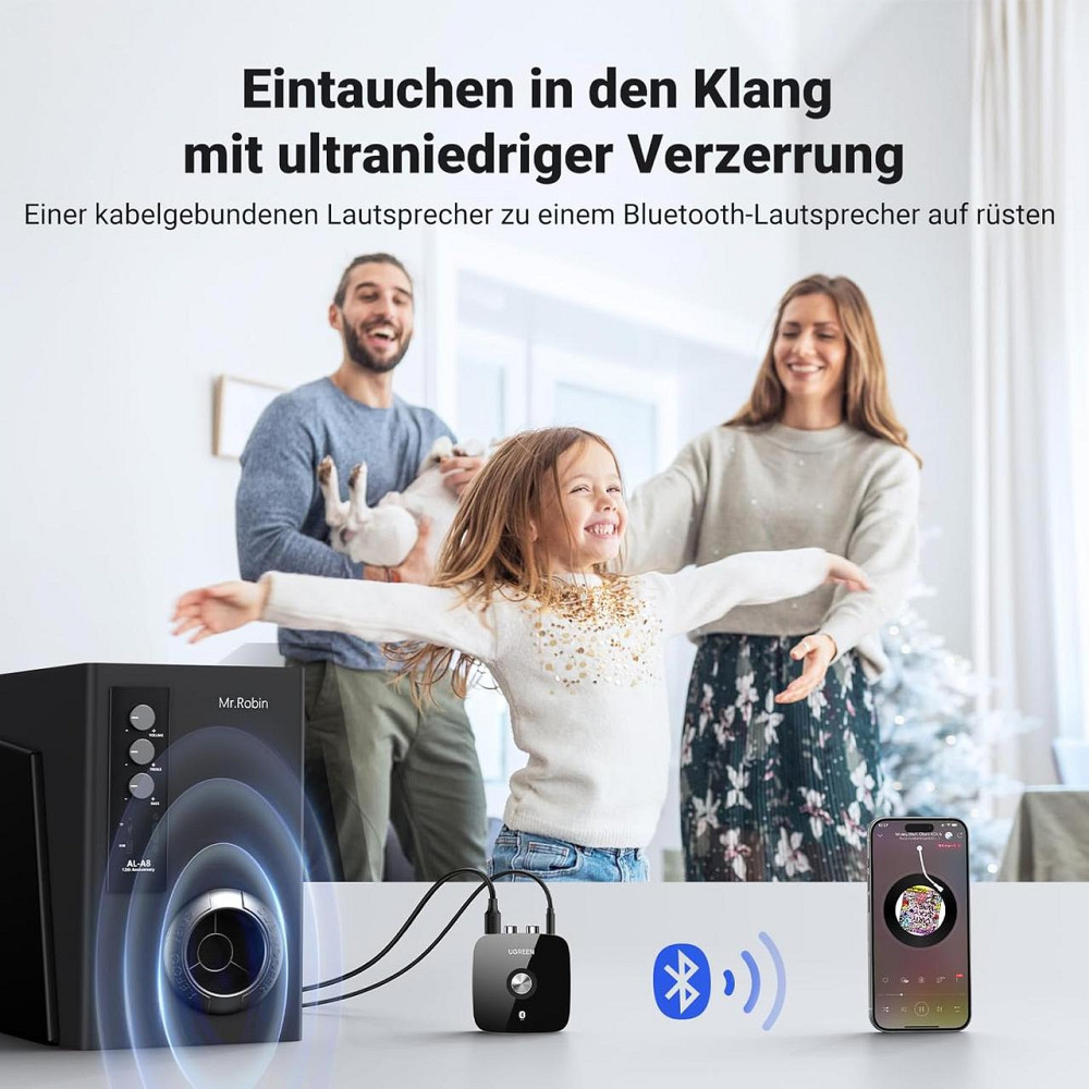 Аудіоадаптер Bluetooth UGREEN BTA-202 чорний Bluetooth 5.1 aptX HD Low Latency ресивер RCA/3.5 мм Dual Pairing для колонок стерео Київ - фото 6