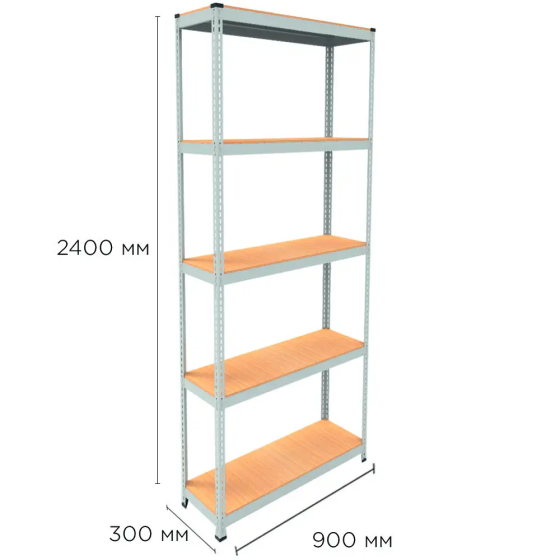 Металевий стелаж Emby Light Series (розмір 2400х900x300мм) 5 полиць ДСП до 100кг Білий Київ
