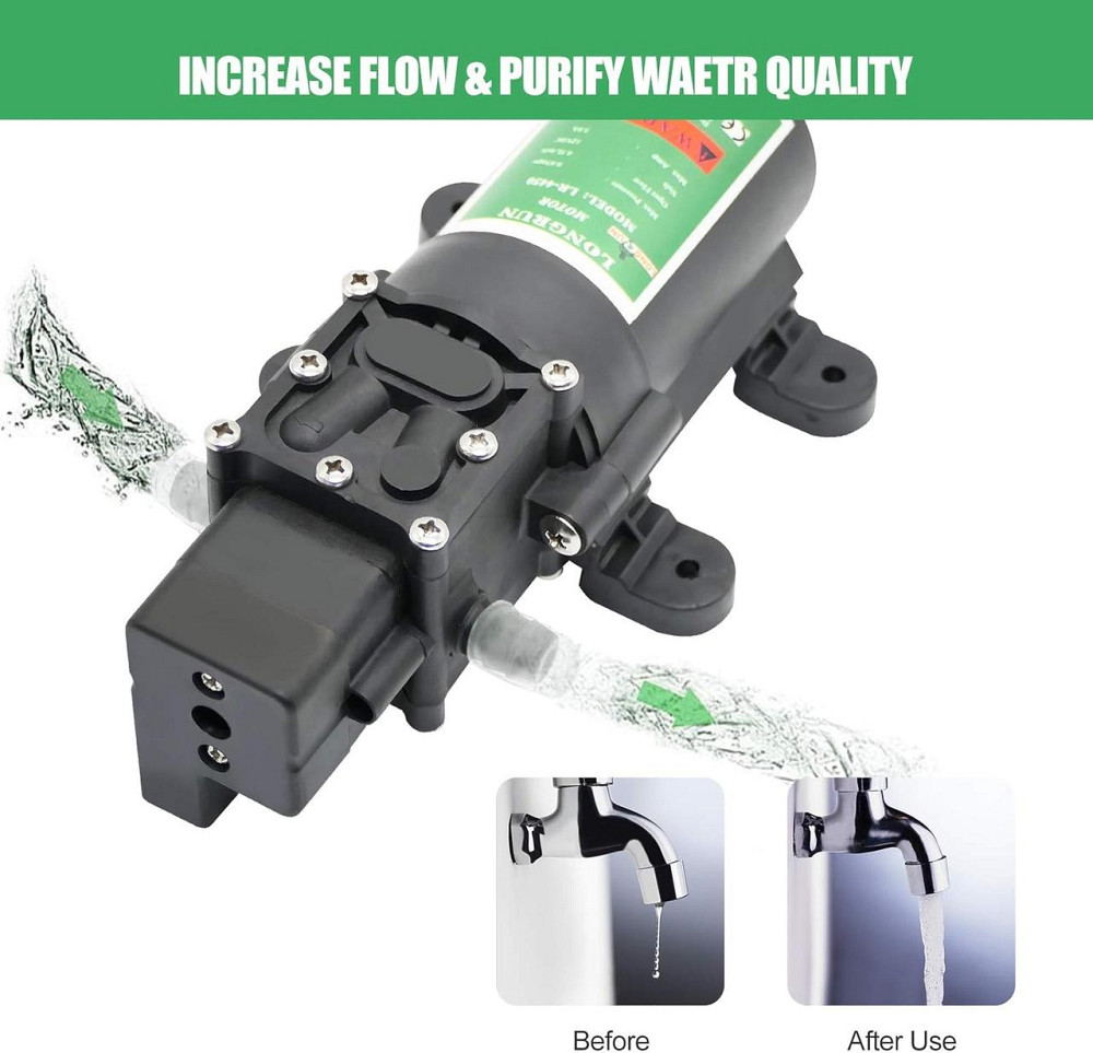 Насос 12V Longrun 6L/хв самовсмоктуючий мембранний чорний 100 PSI/6.9 Bar з реле тиску для кемпінгу, авто, човна Київ - фото 7