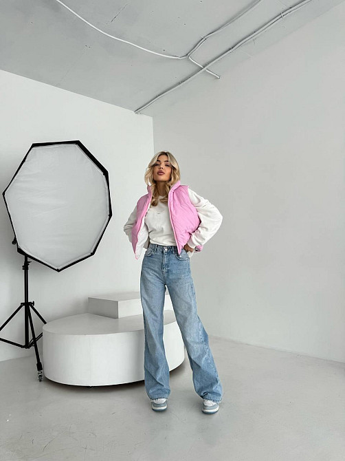 Жіноча двостороння жилетка з кулісками з боків і кишенею плащівка емі + силікон Молочний, 46/48 Одеса - фото 10