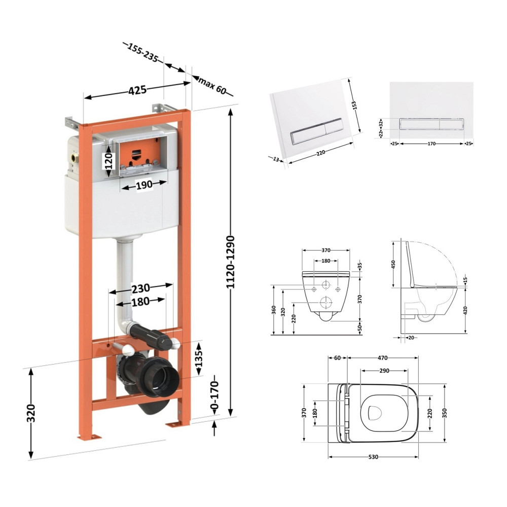 Готовое решение Qtap для ванной комнаты: подвесной унитаз Gemini Ultra Quiet 530х365х373 + комплект инсталляции Nest 4 в 1 Киев - изображение 2