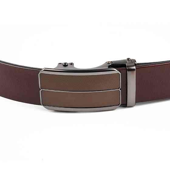 Ремень мужской с коричневой вставкой и затемненным металлом Коричневый (Vintage) Киев