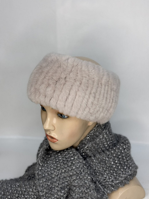 Хутряна пов'язка на голову жіноча із кролика Бежевий Харків - фото 1