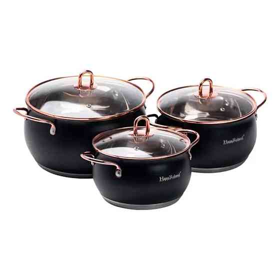 Haus Roland Набір каструль із нержавіючої сталі 2,6 л - 3,6 л - 6,1 л зі скляними кришками HP33 Коломия
