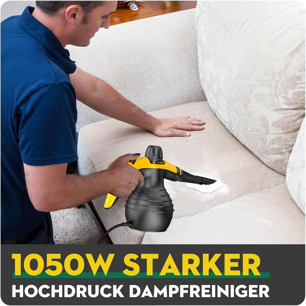 Пароочисник ручний 1050 Вт для підлоги, ванної, кухні, вікон, меблів, авто, оббивки для видалення плям, 9 насадок, замок безпеки Київ - фото 6