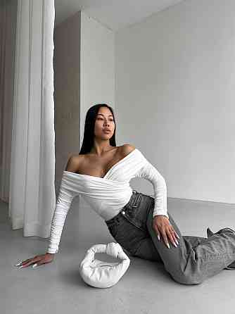 Женский романтичный боди с открытыми плечами трикотаж масло Молочный Одесса