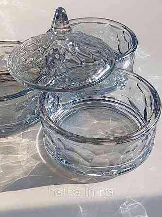 Цукорниця ємність для зберігання скляна 3-рівнева "Жива вода" блакитна 3*400 мл h 23 см d 13 см Київ