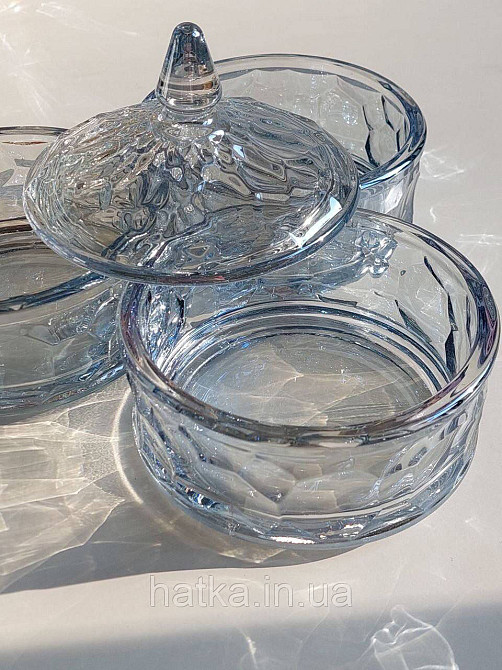 Цукорниця ємність для зберігання скляна 3-рівнева "Жива вода" блакитна 3*400 мл h 23 см d 13 см Київ - фото 2