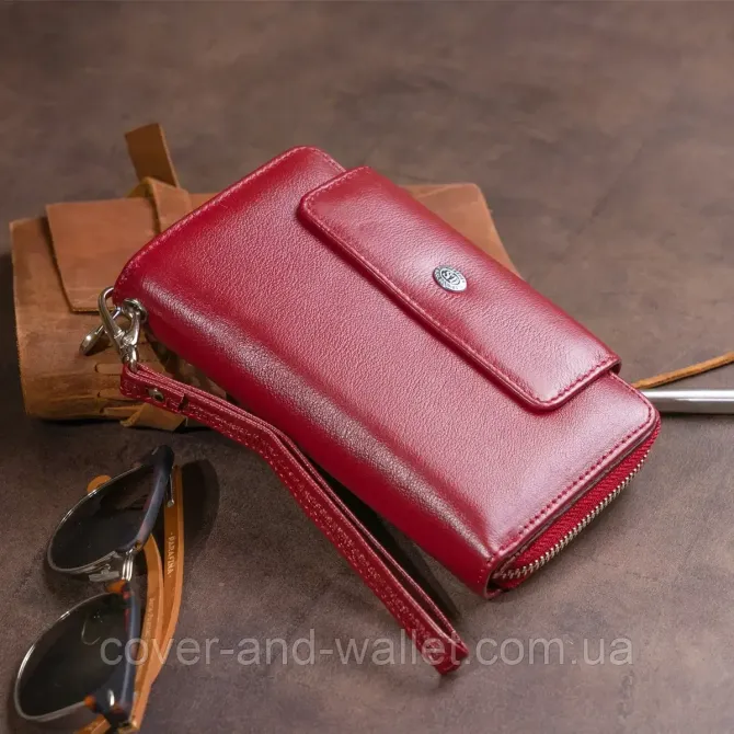 Женский компактный кошелек клатч бордового цвета из натуральной кожи ST Leather Киев - изображение 1