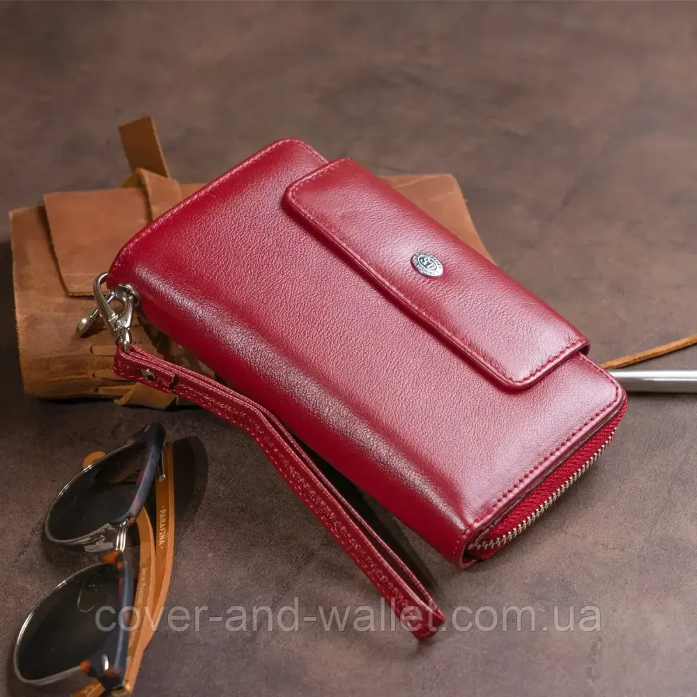 Женский компактный кошелек клатч бордового цвета из натуральной кожи ST Leather Киев - изображение 1