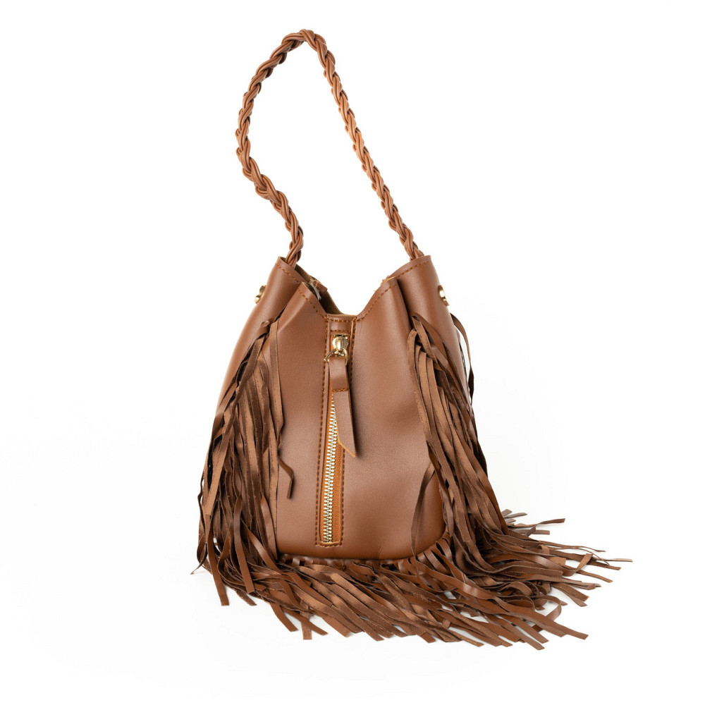 Сумка женская стильная с бахрамой из качественной искусственной кожи, Коричневый Каменец-Подольский - изображение 1