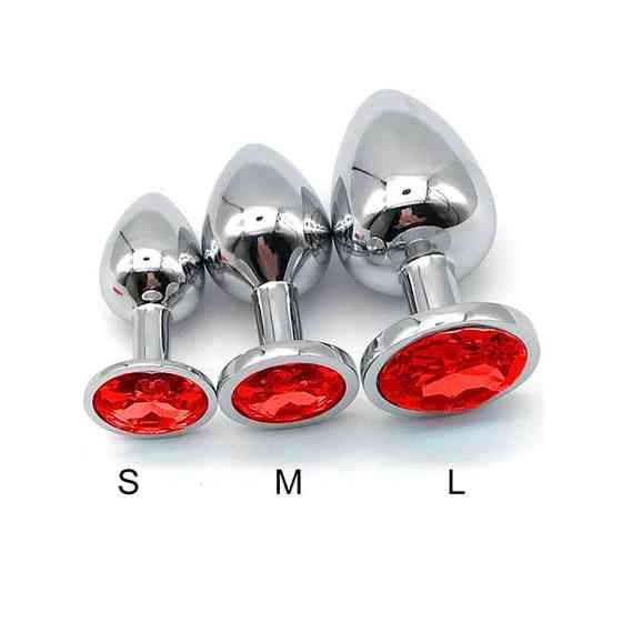 Набір сталевих анальних пробок - Червоний - 3 шт. (S/M/L) - Анальні іграшки Вінниця