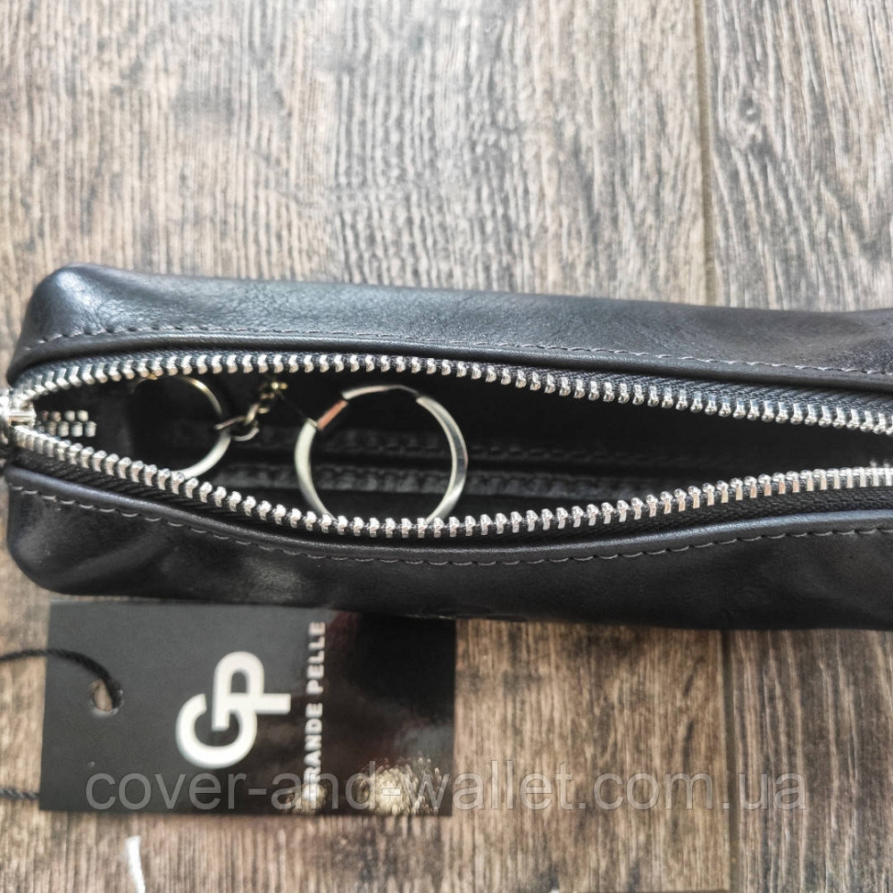 Черная глянцевая кожаная ключница ручной роботы Grande Pelle Киев - изображение 3