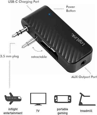 Bluetooth передатчик LogiLink BT0061 5.1 с AUX выходом для проводных наушников и авиационным плагом черный Киев