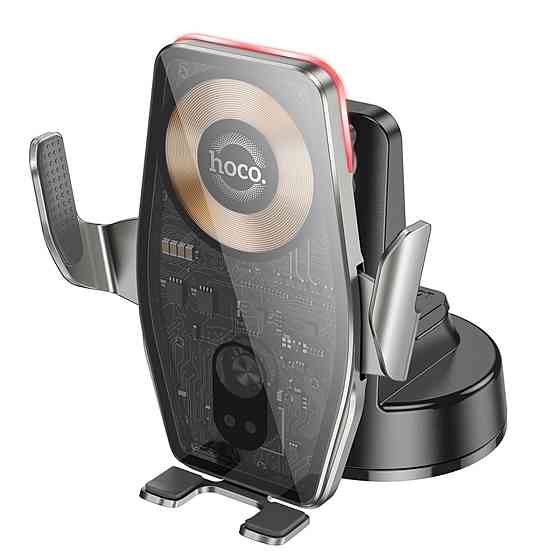 Тримач для мобільного з БЗП HOCO HW27 Traveler infrared RGB wireless fast charging car holder(center console) Black metal gray (6942007626361) Київ