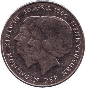 Коронация королевы Беатрикс. Монета 1 гульден. 1980 год, Нидерланды. Полтава - изображение 1
