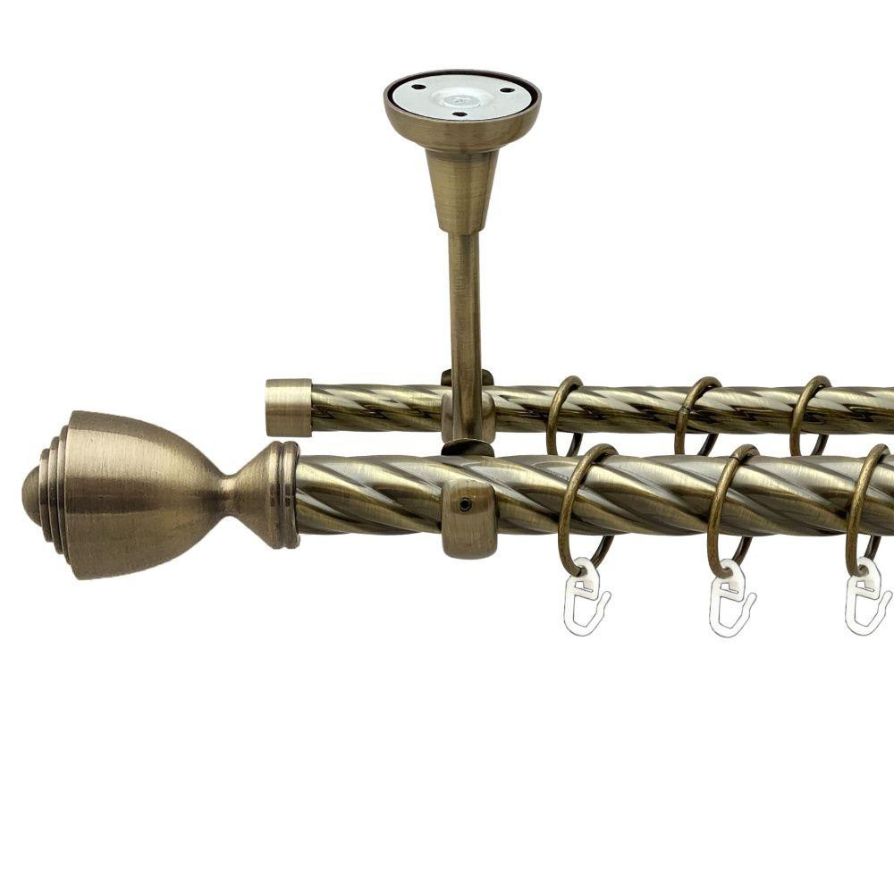 Карниз Orvit Палаціо металевий дворядний відкритий до стелі скручена труба кільце металеве Антик 25\16 мм 300 см (00-00019013) Львів - фото 1