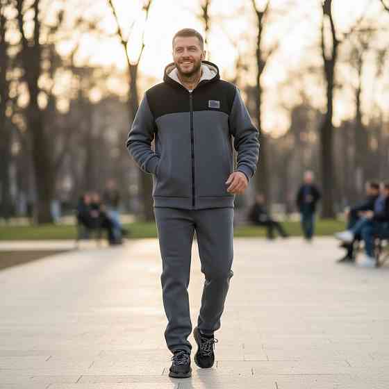 Спортивний костюм чоловічий на хутрі Сіро-чорний 56/58 Харків