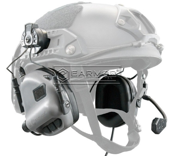 Тактические активные наушники Earmor М32Н с креплением и гарнитурой под шлем Серый Киев - изображение 6