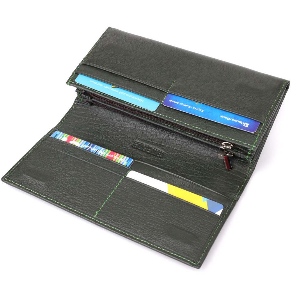 Горизонтальний гаманець у два складення з натуральної шкіри Зелений (ST Leather) Київ - фото 2