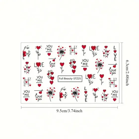 Набор наклеек для ногтей Love (2 листа) – сердечки, пары, надписи, цветы Киев