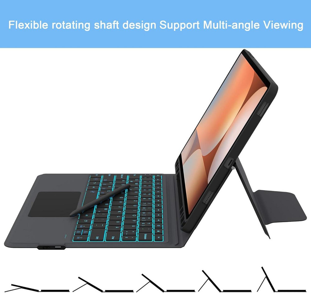 Клавіатура чохол Galaxy Tab S10+/S9+/S9 FE+ 12.4 чорний RGB підсвітка QWERTZ трекпад Bluetooth з тримачем для S Pen захисний кейс Київ - фото 6