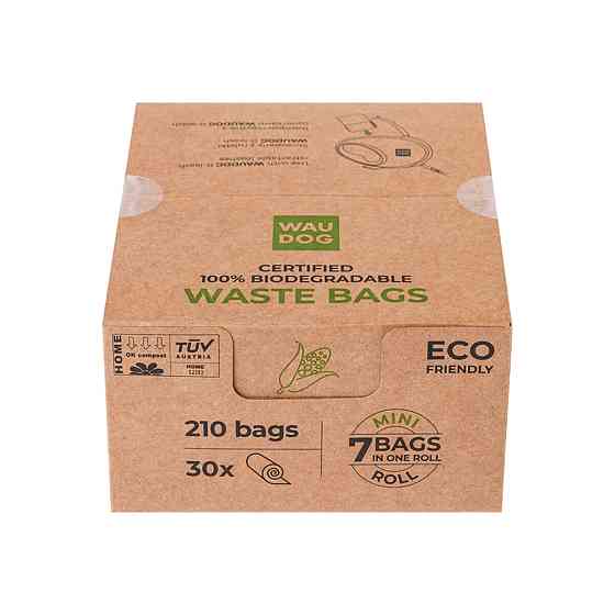 Биоразлагаемые пакеты WAUDOG для уборки за животными, МИНИ, 20х25 см, уп. 30 рул (210 шт) Киев