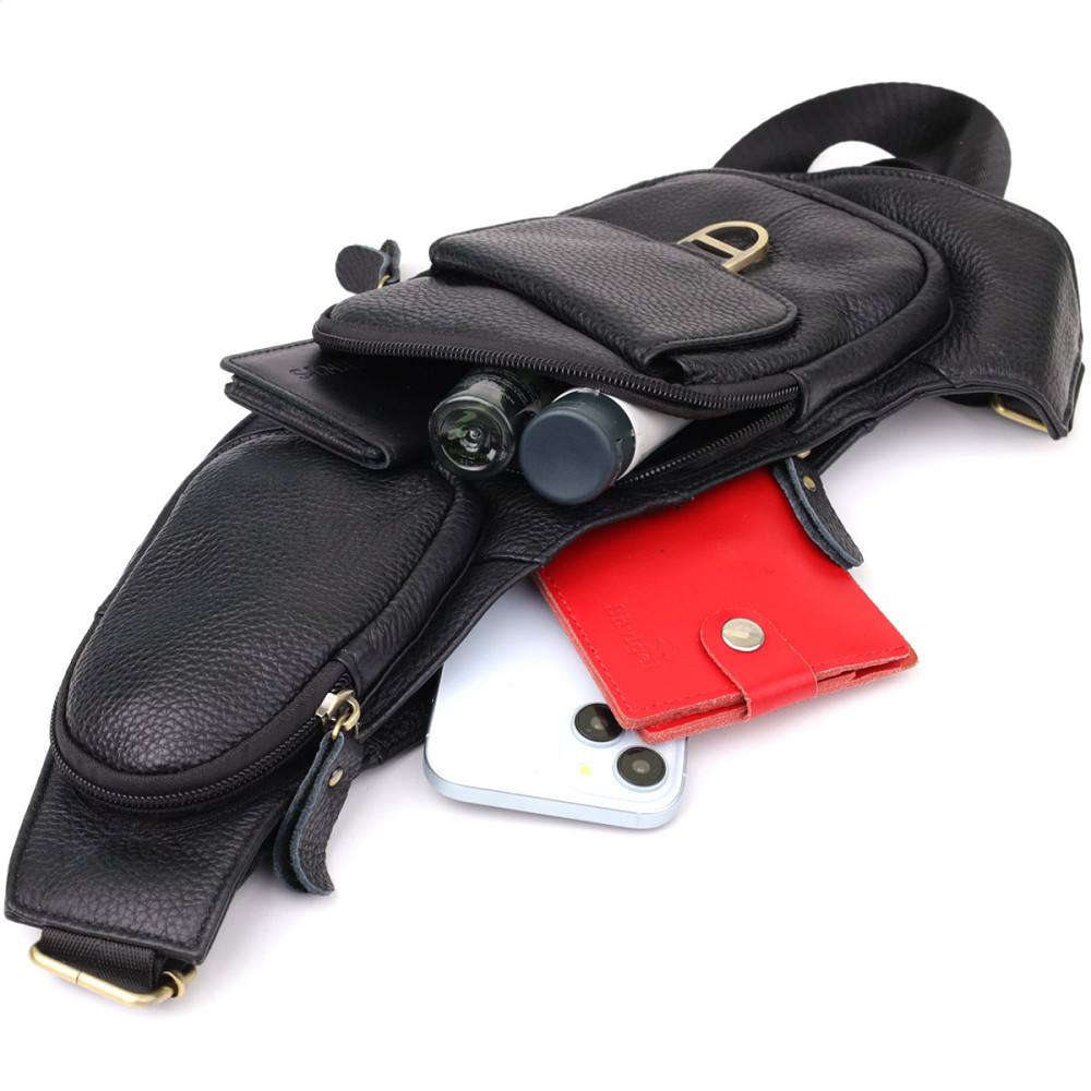 Мужская сумка через плечо из зернистой натуральной кожи Vintage 22964 Черный Киев - изображение 8