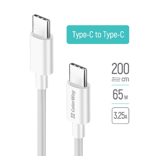 Кабель USB PD Type-C/Type-C ColorWay CW-CBPDCC056-WT 3,0A 65W 2м білий Житомир