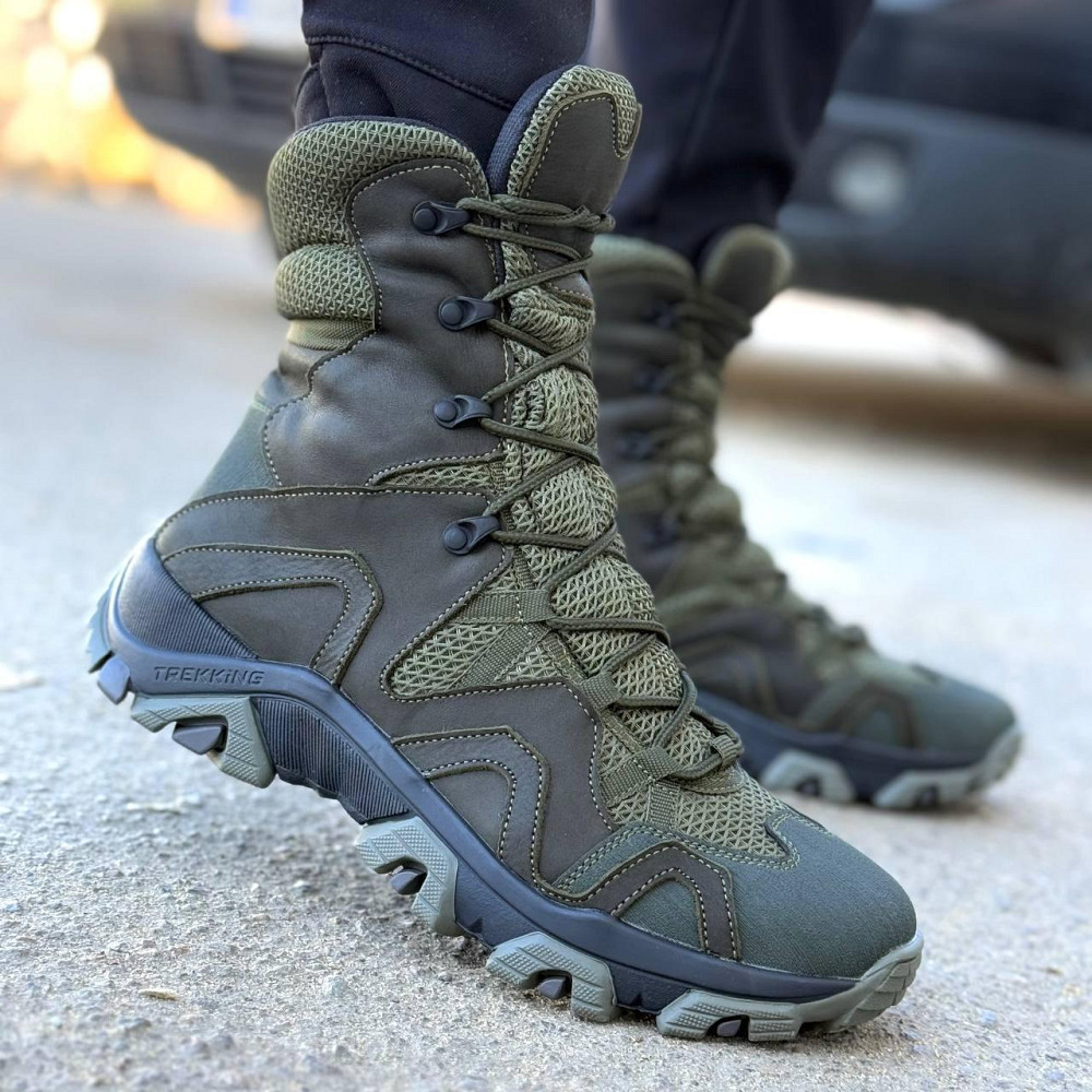 Тактичні берці чоловічі олива CRAZY HORSE літні з сіткою, замшем і підошвою TR Львів - фото 2