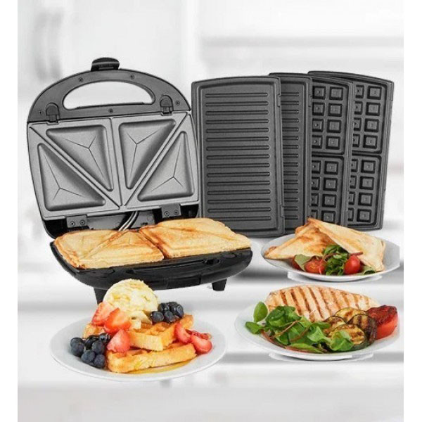 Мультимейкер орешница Domotec MS-7704 1000 W, Гриль с ребристой плитой, Контактный гриль для шашлыков NG-63 Львов - изображение 3