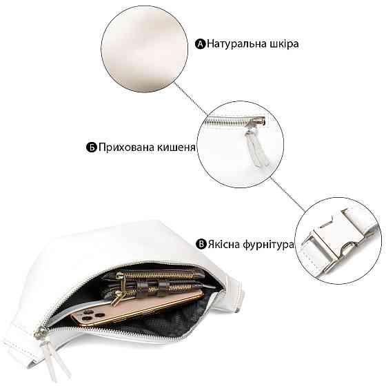 Стильна шкіряна сумка на пояс GRANDE PELLE 11356 Білий Київ