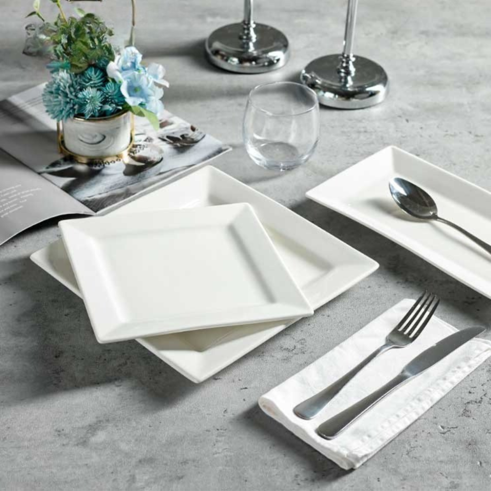 Комплект тарелок 12 шт квадратные,пластиковые,десертные 16.5 см и обеденные 24 см, набор для сервировки стола белые Каменец-Подольский - изображение 6