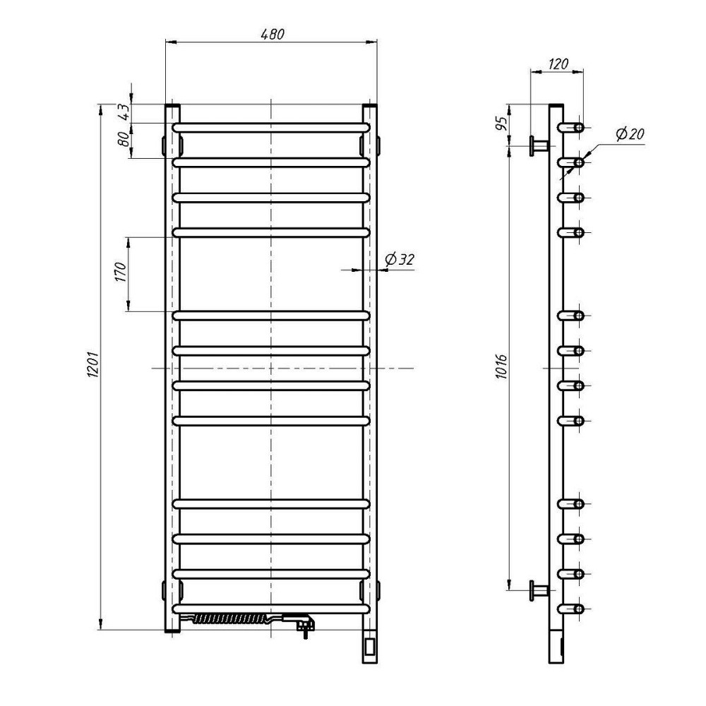Рушникосушарка електрична NAVIN Блюз 480х1200 права сенсор з таймером Київ - фото 6