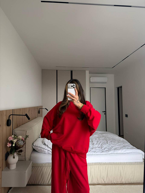 Женский повседневный костюм двойка турецкая петля Красный Одесса - изображение 7