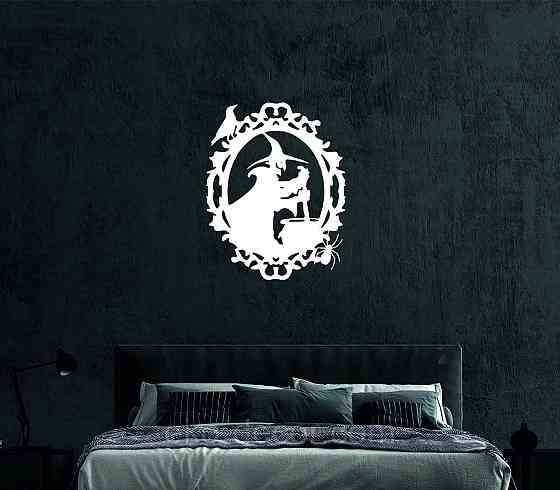 Декоративне настінне Панно «Ведьма та котел», Декор на стіну 70*54 см, Білий Київ