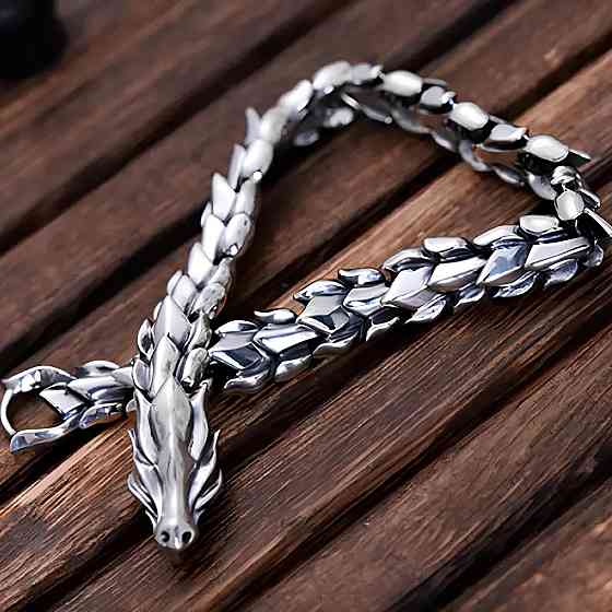 Сталевий скандинавський чоловічий браслет Дракон RESTEQ — чоловічий браслет із нержавіючої сталі 316L, довжина 21 см, сріблястий Київ