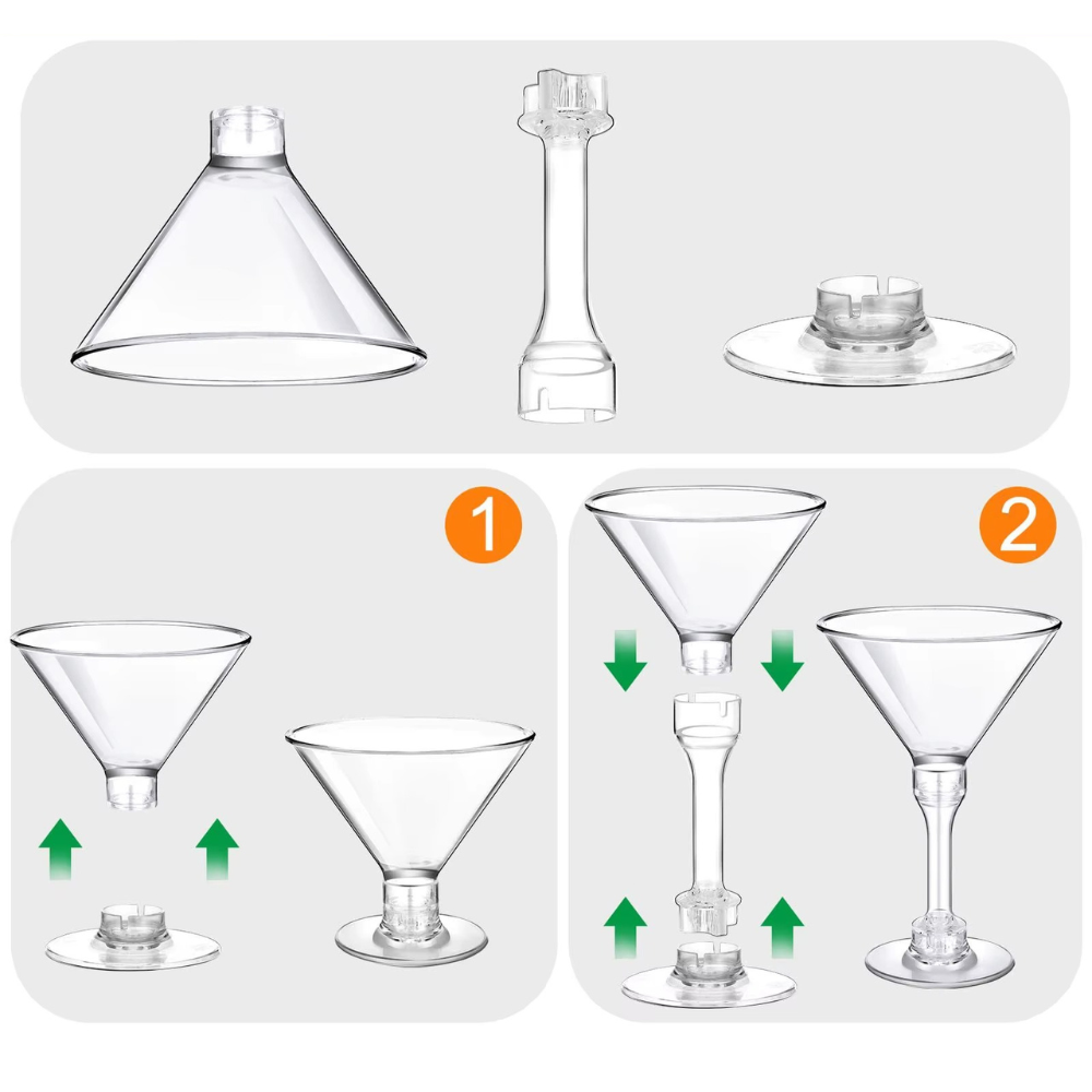 Набор бокалов для мартини 135 мл, 10 шт, многоразовые, пластиковые, прозрачные для коктейлей с съёмной ножкой Каменец-Подольский - изображение 8